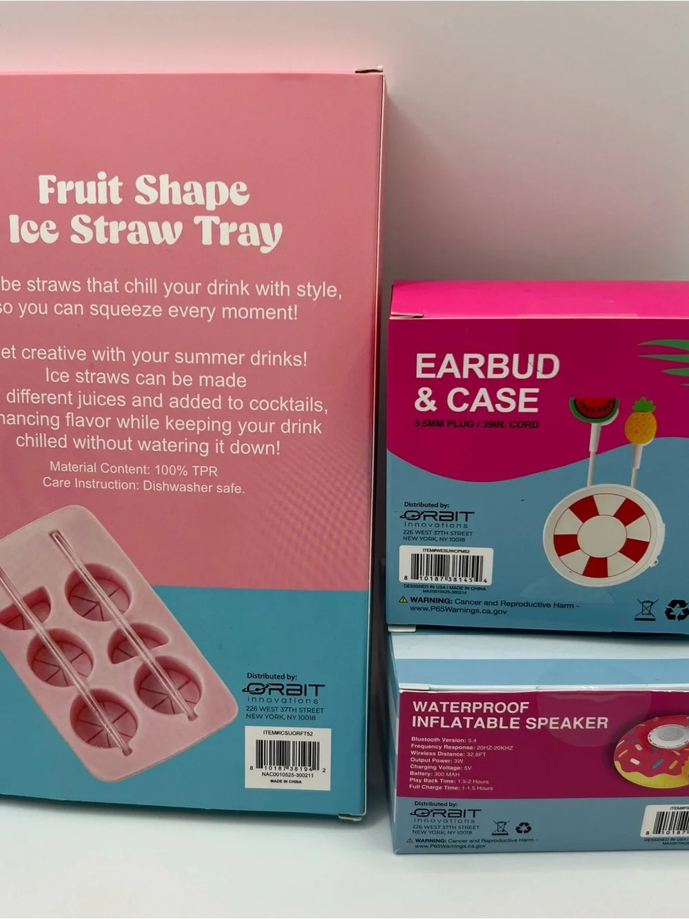 Pink Citrus Ice Straw Set- Earbuds & Case- Waterproof Inflatable Speaker New